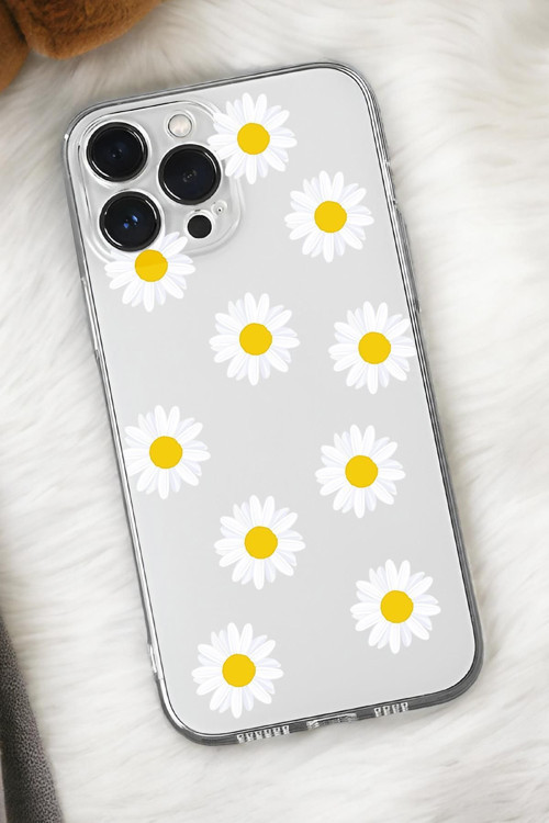 İphone 16 Pro Uyumlu Bahar Papatyaları Desenli Premium Silikonlu Şeffaf Telefon Kılıfı