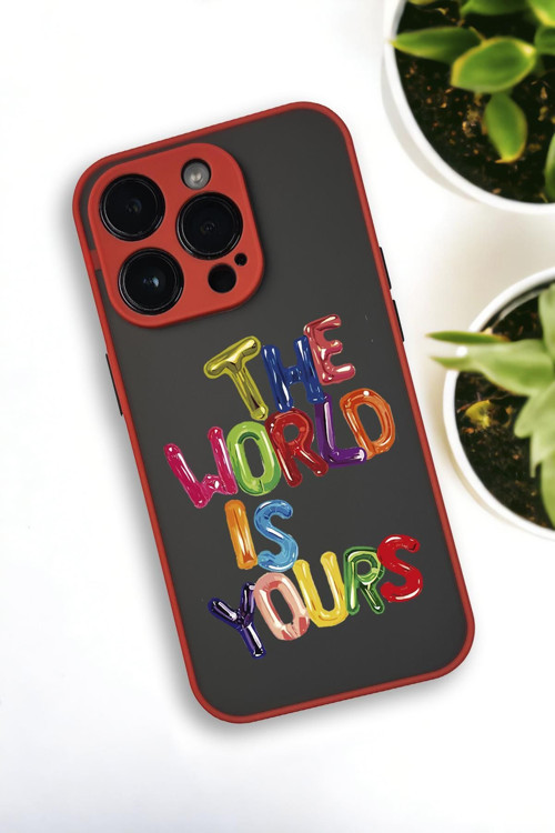 İphone 14 Pro Max Uyumlu The World Desenli Buzlu Şeffaf Lüx Telefon Kılıfı