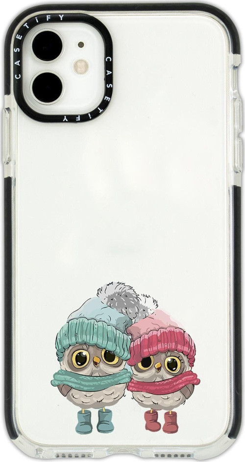 İphone 12 Casetify Bereli Baykuşlar Desenli Anti Shock Premium Silikonlu Siyah Kenar Detaylı Telefon