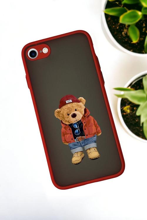İphone 7 Uyumlu Teddy Bear Desenli Buzlu Şeffaf Lüx Telefon Kılıfı
