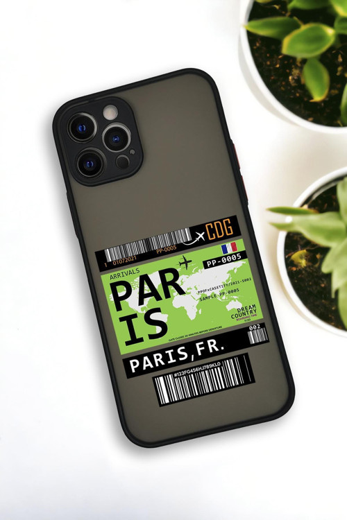İphone 12 Pro Uyumlu Paris Ticket Desenli Buzlu Şeffaf Lüx Telefon Kılıfı