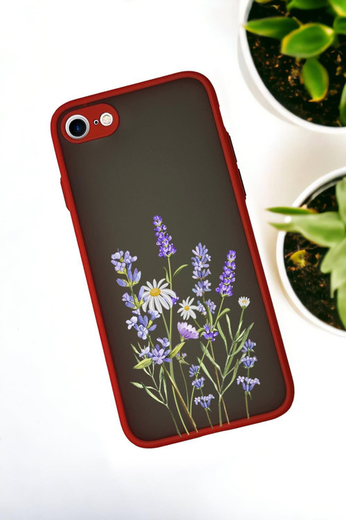 İphone Se 2020 Uyumlu Lavender Desenli Buzlu Şeffaf Lüx Telefon Kılıfı