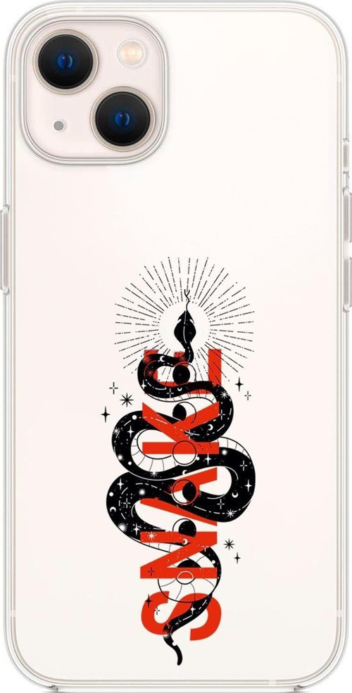 İphone 14 Uyumlu Snake Desenli Şeffaf Silikonlu Telefon Kılıfı