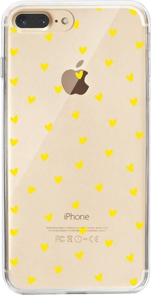 İphone 8 Plus Minik Kalpler Sarı Desenli Şeffaf Telefon Kılıfı