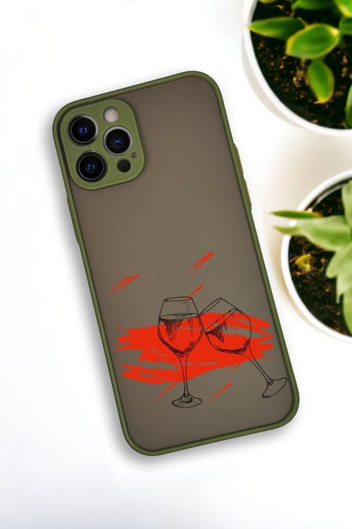 İphone 12 Pro Uyumlu Spilled Wine Desenli Buzlu Şeffaf Lüx Telefon Kılıfı