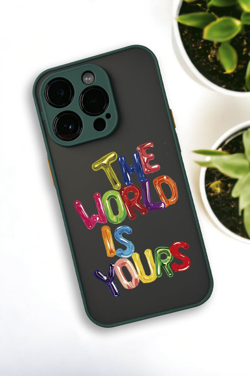 İphone 14 Pro Uyumlu The World Desenli Buzlu Şeffaf Lüx Telefon Kılıfı