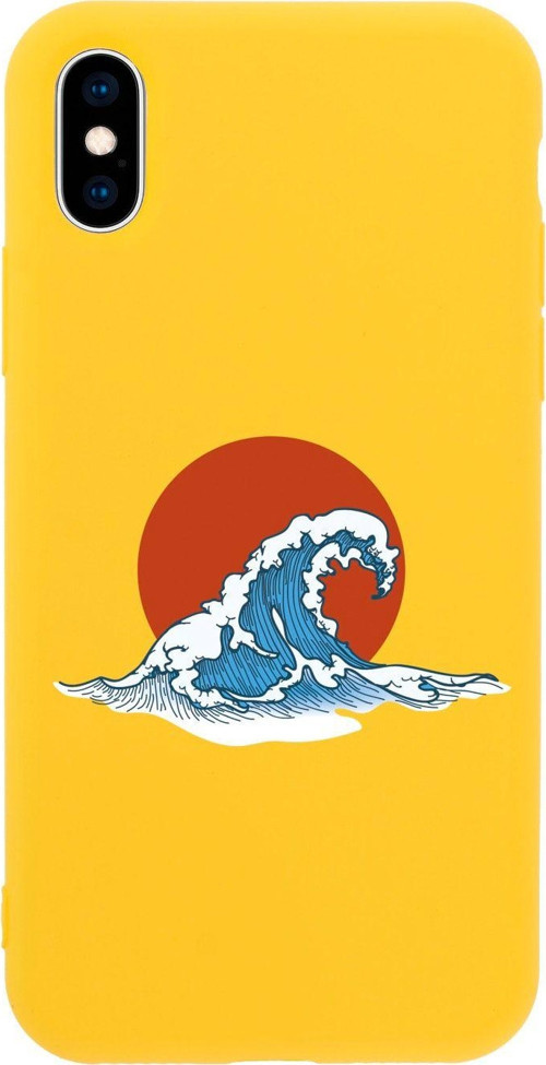 İphone X Kanagawa Wave Tasarımlı Sarı Telefon Kılıfı