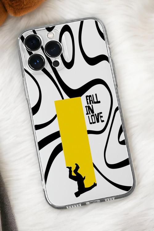 İphone 16 Pro Max Uyumlu Fall In Love Desenli Premium Silikonlu Şeffaf Telefon Kılıfı