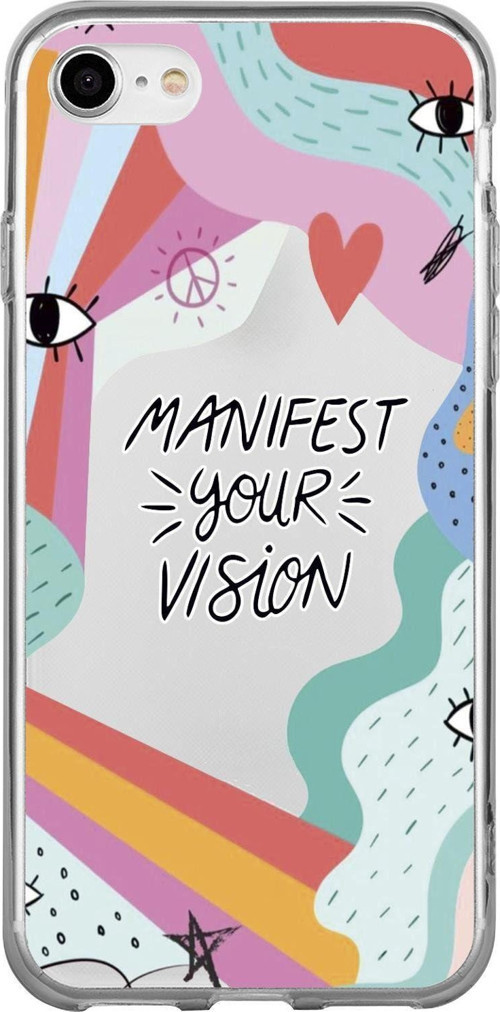 İphone 8 Uyumlu Manifest Your Vision Premium Şeffaf Silikon Kılıf Beyaz Baskılı