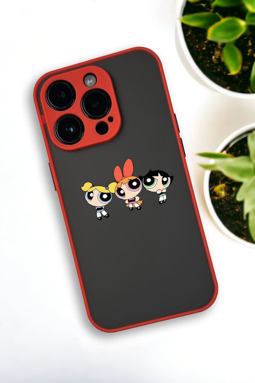 İphone 12 Pro Max Uyumlu Powerpuff Girls Desenli Buzlu Şeffaf Lüx Telefon Kılıfı