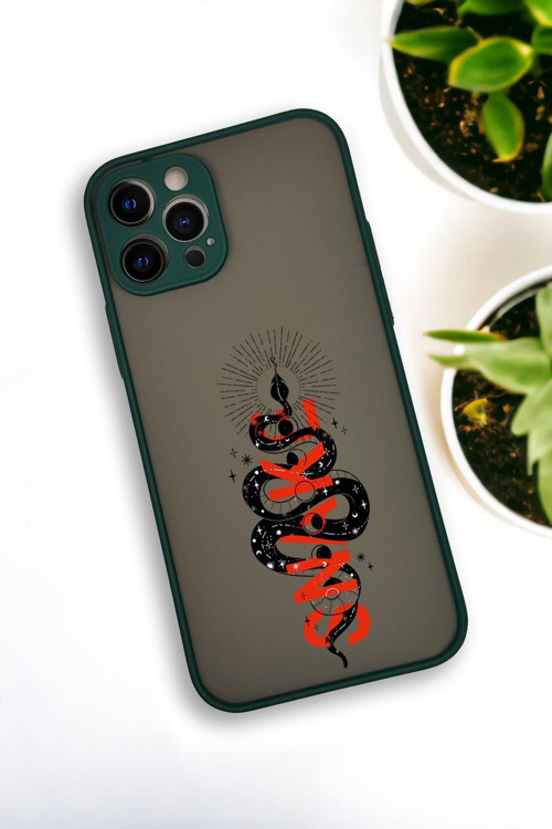 İphone 12 Pro Uyumlu Snake Desenli Buzlu Şeffaf Lüx Telefon Kılıfı