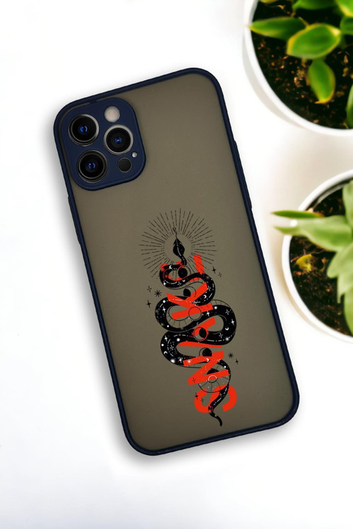 İphone 12 Pro Uyumlu Snake Desenli Buzlu Şeffaf Lüx Telefon Kılıfı
