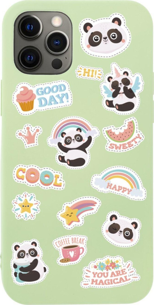 Iphone 12 Pro Max Sticker Panda Tasarımlı Yeşil Telefon Kılıfı