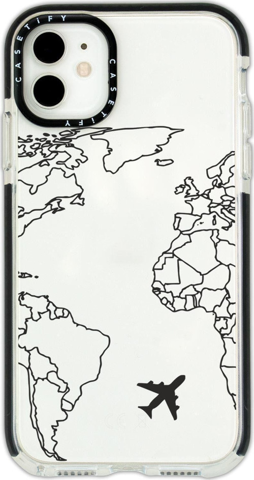 İphone 12 Casetify World Map Lines Desenli Anti Shock Premium Silikonlu Siyah Kenar Detaylı Telefon