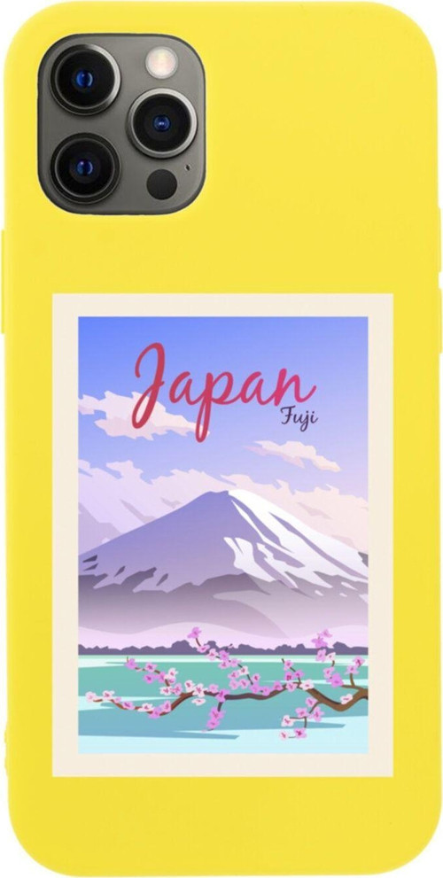 Iphone 12 Pro Japan Fuji Tasarımlı Sarı Telefon Kılıfı