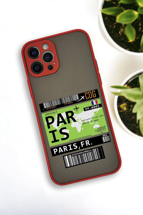 İphone 12 Pro Uyumlu Paris Ticket Desenli Buzlu Şeffaf Lüx Telefon Kılıfı