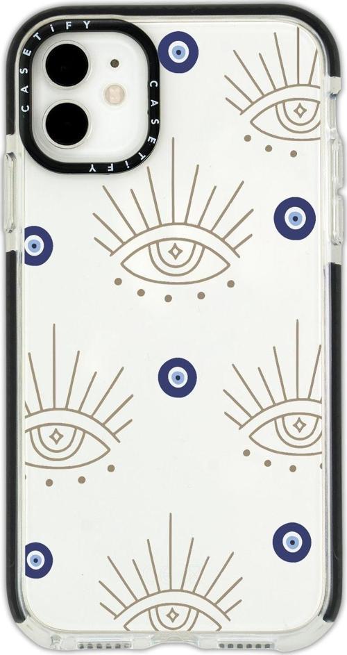 İphone 12 Uyumlu Casetify Evil Eye Desenli Anti Shock Premium Silikonlu Siyah Kenar Detaylı Telefon