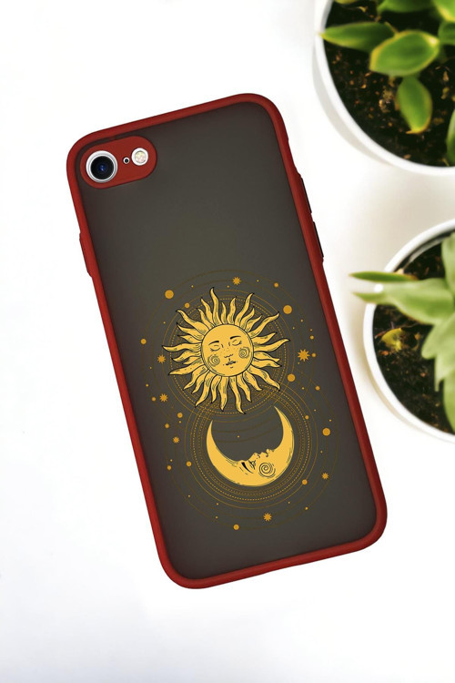 İphone Se 2020 Uyumlu Moon And Sun Desenli Buzlu Şeffaf Lüx Telefon Kılıfı