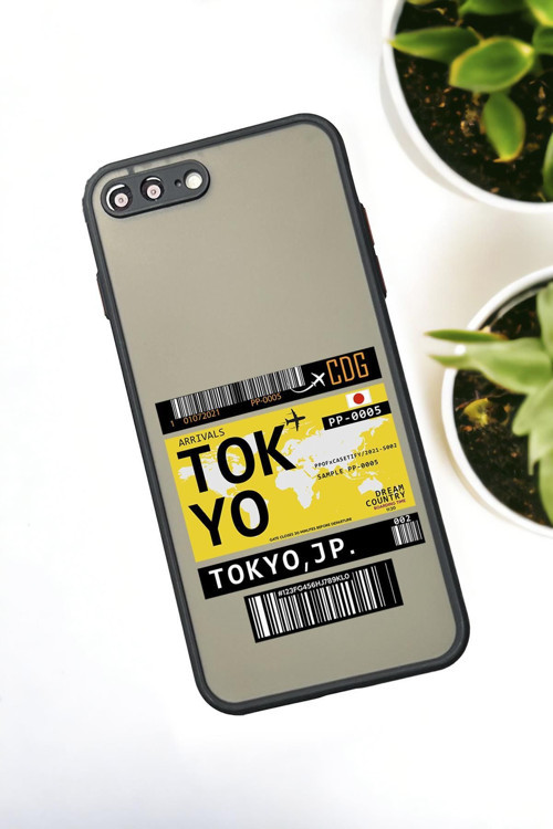 İphone 7 Plus Uyumlu Tokyo Ticket Desenli Buzlu Şeffaf Lüx Telefon Kılıfı