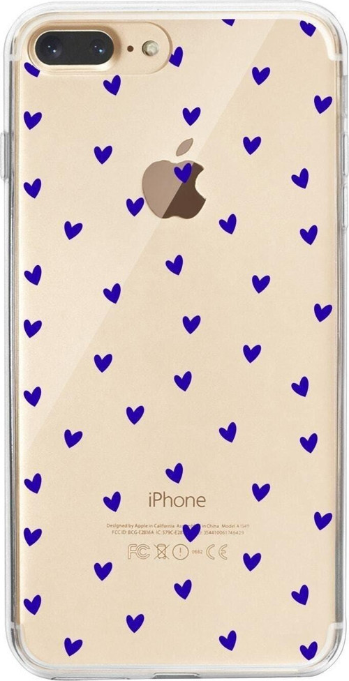 İphone 8 Plus Minik Kalpler Lacivert Desenli Şeffaf Telefon Kılıfı