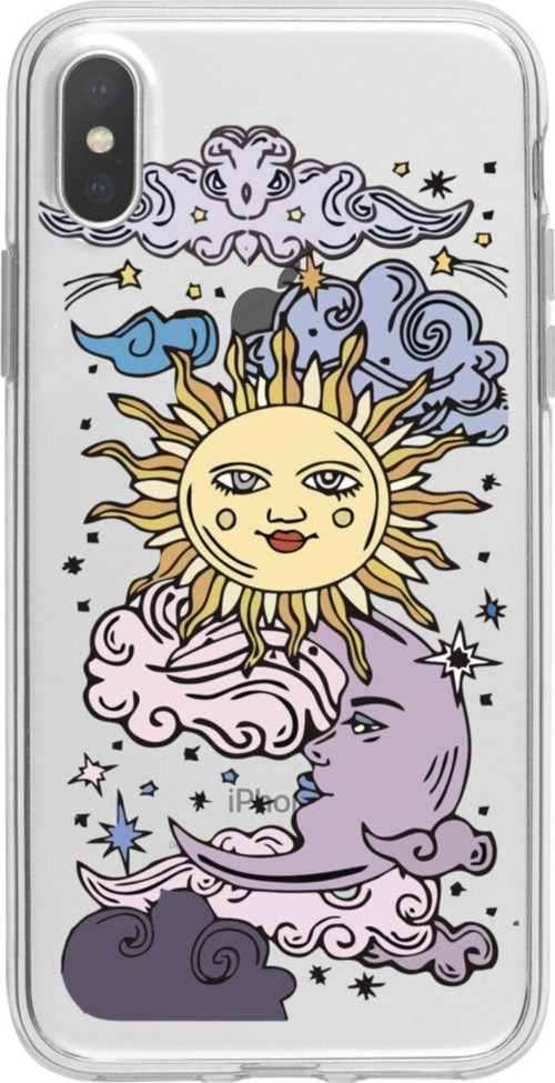 İphone Xs Max Güneş Ay Desenli Premium Şeffaf Silikon Kılıf