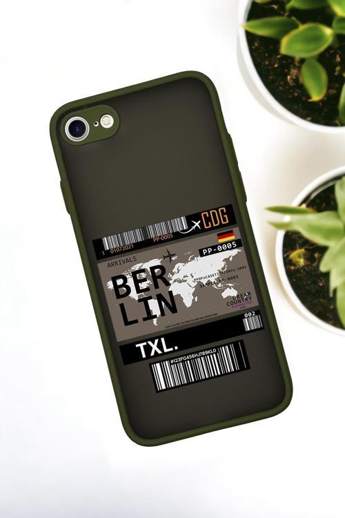 İphone Se 2020 Uyumlu Berlin Ticket Desenli Buzlu Şeffaf Lüx Telefon Kılıfı