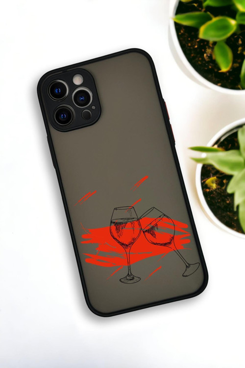İphone 12 Pro Uyumlu Spilled Wine Desenli Buzlu Şeffaf Lüx Telefon Kılıfı