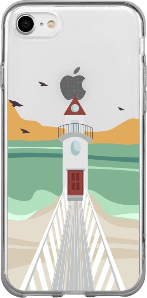 İphone Se Deniz Feneri Desenli Şeffaf Telefon Kılıfı