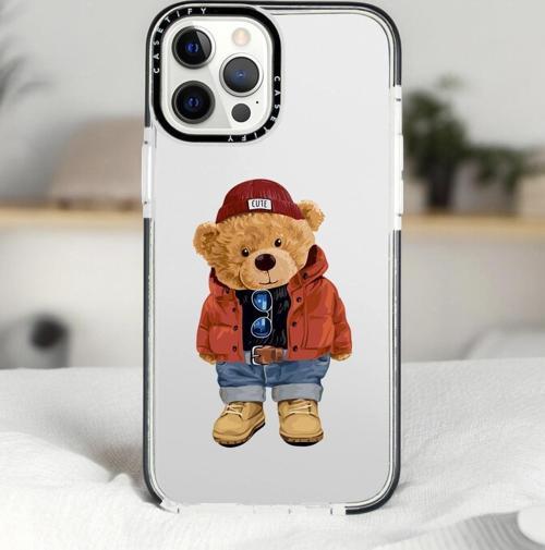 İphone 14 Pro Max Teddy Bear Desenli Casetify Darbe Emci Silikonlu Telefon Kılıfı