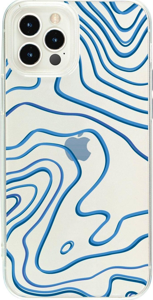 İphone 14 Pro Max Blue Line Desenli Şeffaf Telefon Kılıfı