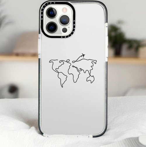 İphone 14 Pro Max Dünya Harita Rota Desenli Casetify Darbe Emci Silikonlu Telefon Kılıfı