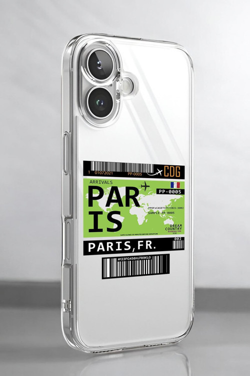 İphone 16 Uyumlu Paris Ticket Desenli Premium Silikonlu Şeffaf Telefon Kılıfı