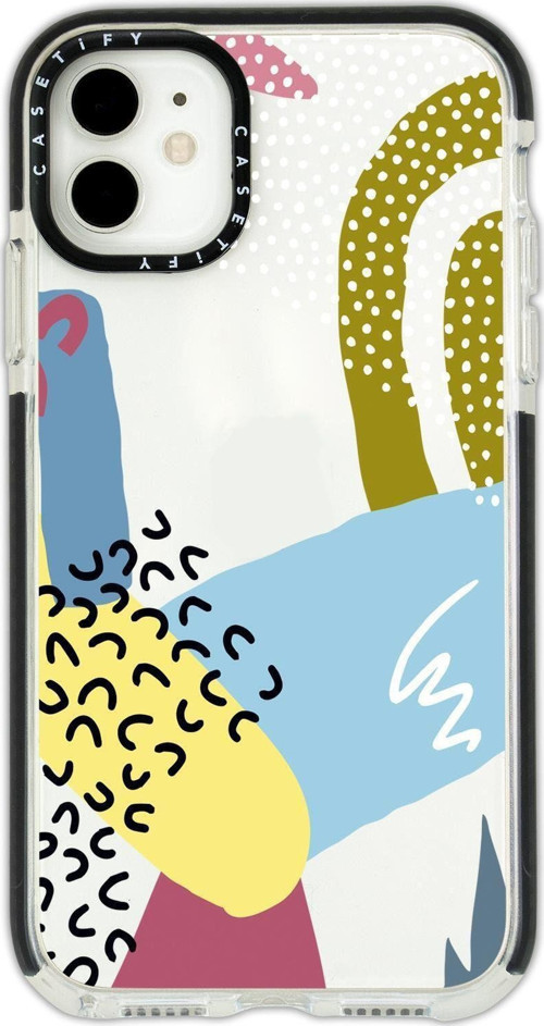 İphone 12 Casetify Colorful Pattern Desenli Anti Shock Premium Silikonlu Siyah Kenar Detaylı Telefon