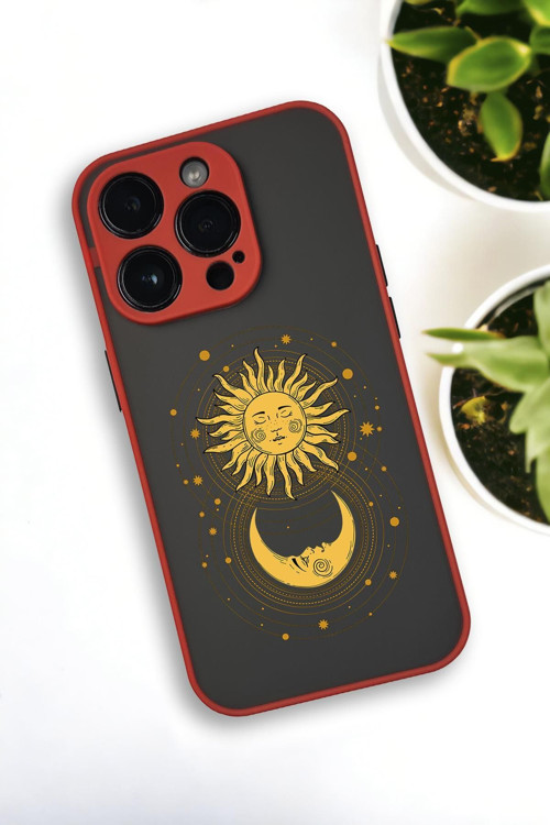 İphone 14 Pro Uyumlu Moon And Sun Desenli Buzlu Şeffaf Lüx Telefon Kılıfı
