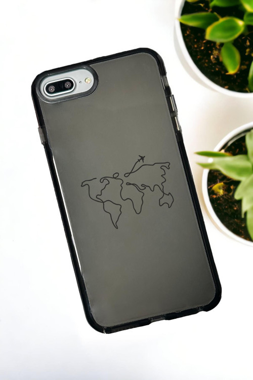 İphone 7 Plus Uyumlu Dünya Harita Rota Desenli Color Impact Silikonlu Telefon Kılıfı