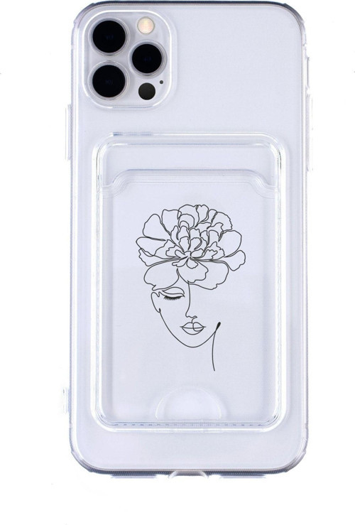 Iphone 11 Pro Uyumlu Flower Women Desenli Şeffaf Kamera Korumalı Ve Kartlıklı Telefon Kılıfı