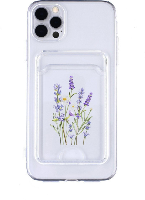 Iphone 12 Pro Max Uyumlu Lavender Desenli Şeffaf Kamera Korumalı Ve Kartlıklı Telefon Kılıfı