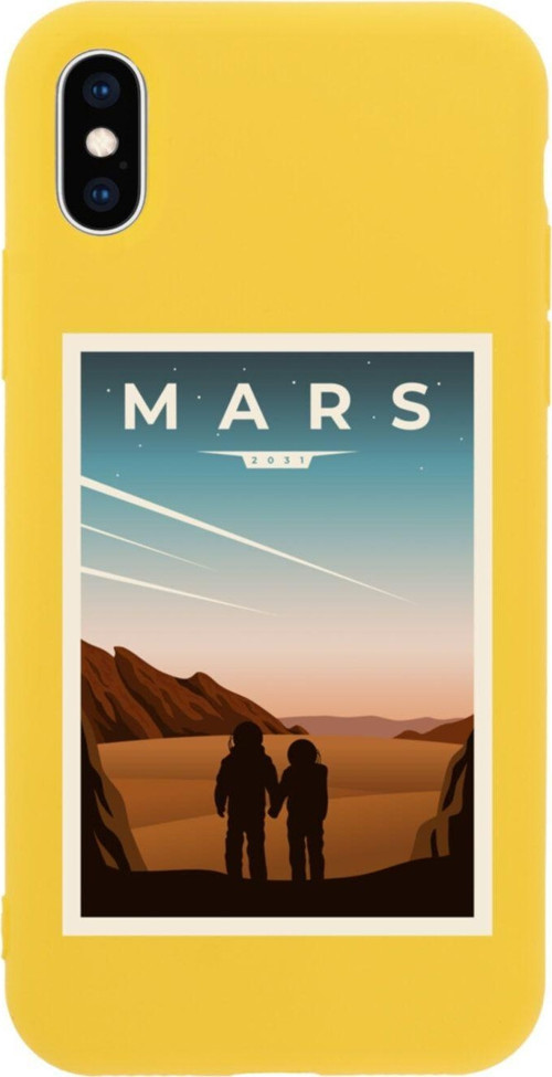 İphone Xs Mars Tasarımlı Sarı Telefon Kılıfı
