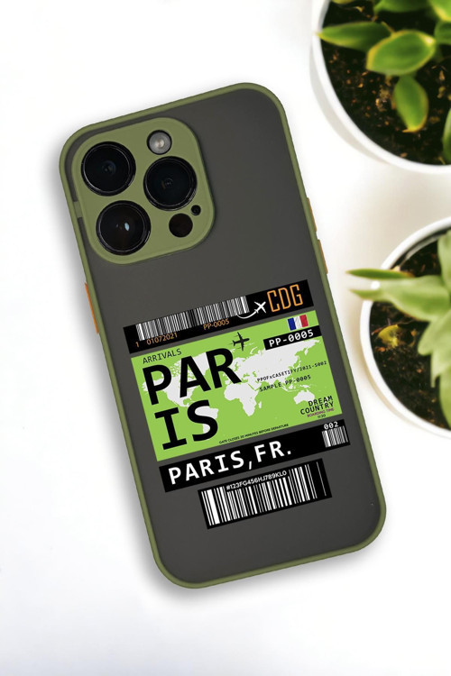 İphone 12 Pro Max Uyumlu Paris Ticket Desenli Buzlu Şeffaf Lüx Telefon Kılıfı