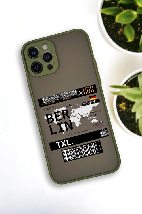 İphone 12 Pro Uyumlu Berlin Ticket Desenli Buzlu Şeffaf Lüx Telefon Kılıfı
