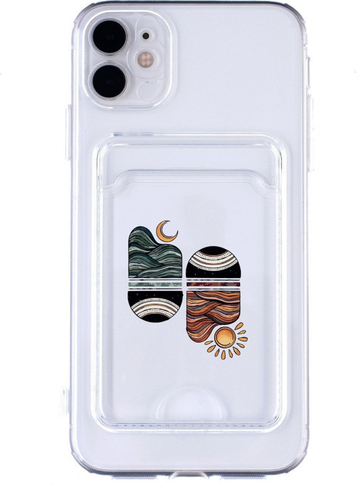 İphone 12 Uyumlu Sunset Wave Desenli Şeffaf Kamera Korumalı Ve Kartlıklı Telefon Kılıfı