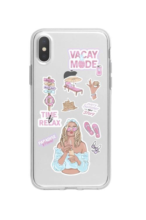 İphone Xs Mx Vacay Mode Tasarımlı Şeffaf Telefon Kılıfı