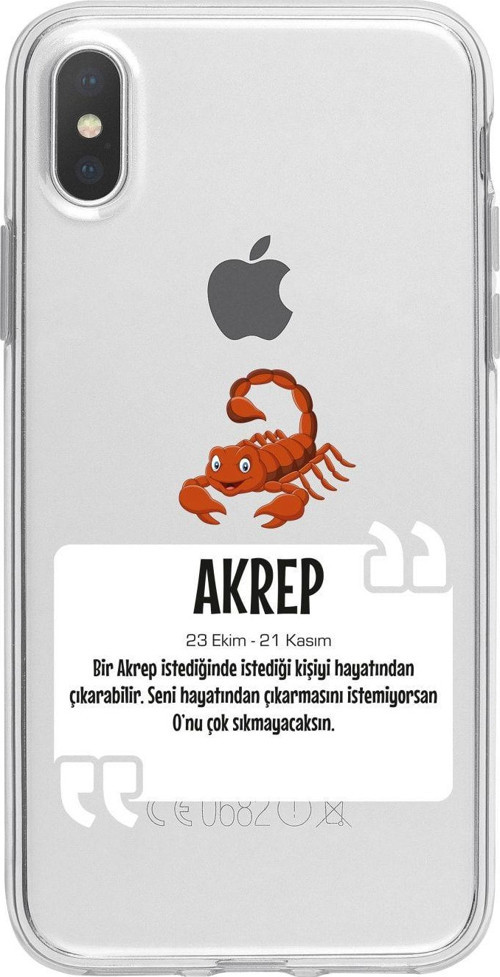 İphone Xs Uyumlu Akrep Burcu Desenli Şeffaf Telefon Kılıfı