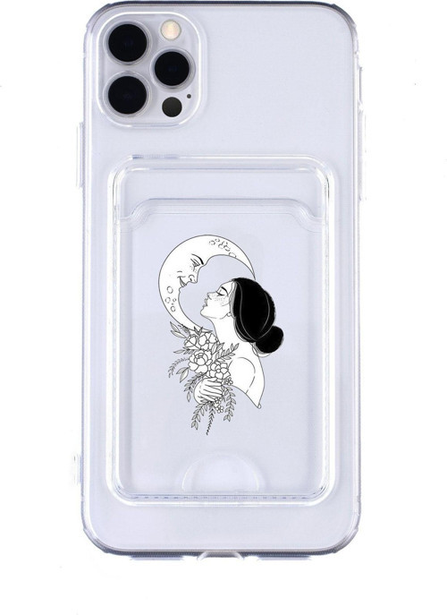 Iphone 12 Pro Max Uyumlu Moon And Women Desenli Şeffaf Kamera Korumalı Ve Kartlıklı Telefon Kılıfı