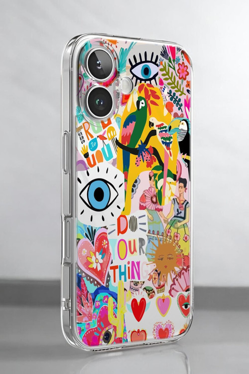 İphone 16 Uyumlu Fun Desenli Premium Silikonlu Şeffaf Telefon Kılıfı