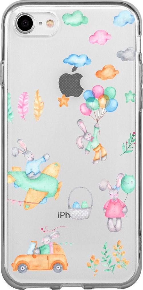 İphone 7 Uçan Tavşanlar Desenli Şeffaf Telefon Kılıfı