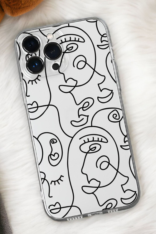 İphone 15 Pro Uyumlu Face Art Desenli Premium Silikonlu Şeffaf Telefon Kılıfı