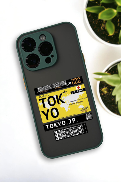 İphone 14 Pro Uyumlu Tokyo Ticket Desenli Buzlu Şeffaf Lüx Telefon Kılıfı