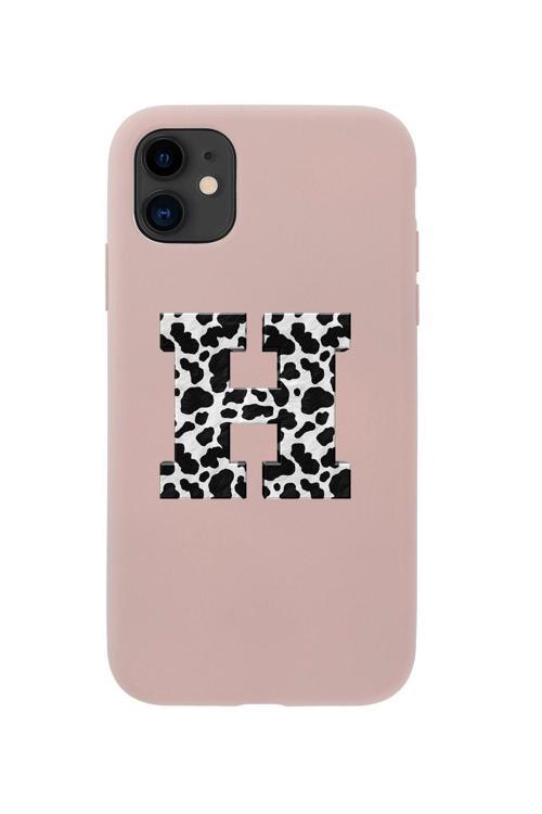 Iphone 11 H Harfi Tasarımlı Pembe Telefon Kılıfı