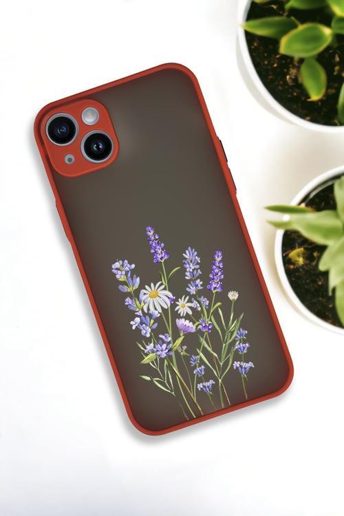 İphone 14 Plus Uyumlu Lavender Desenli Buzlu Şeffaf Lüx Telefon Kılıfı